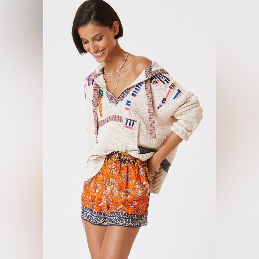 Anthropologie Multicolor Floral Pull-On Short Size S